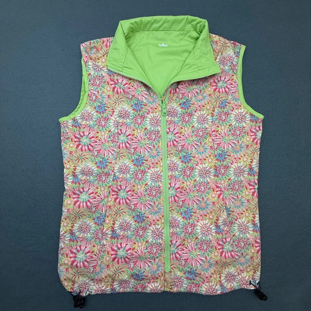 Peter Millar Wind Vest Women‎ Reversible Floral Green Windbreaker Full Zip Golf